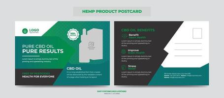 hanf- oder cbd-produktpostkarte. Designvorlage für den Verkauf oder die Promotion von Cannabis Sativa-Produkten vektor