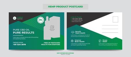 hanf- oder cbd-produktpostkarte. Designvorlage für den Verkauf oder die Promotion von Cannabis Sativa-Produkten vektor
