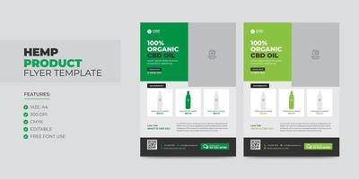 Hanf- oder CBD-Produkt-Flyer-Vorlage, Cannabis-Sativa-Produktverkauf oder Werbeflyer-Design-Broschüre, Poster, Cover-Vorlage vektor