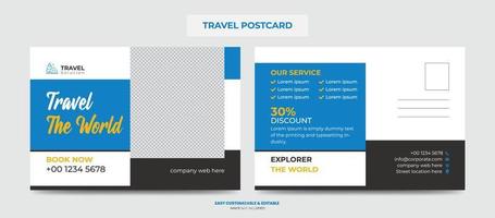 moderne Reisepostkarten-Designvorlage. Reiseunternehmen Postkarte vektor