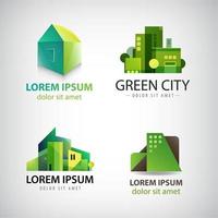 vektor uppsättning grön byggnad ikoner, logotyper. ekostad, hus koncept
