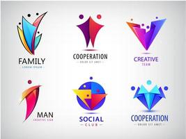 vektor uppsättning mänskliga, människor grupp logotyper. familj, affärslagarbete, vänskapskoncept. 3d origami