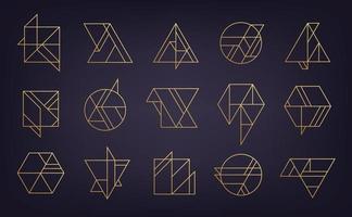 Vektorsatz abstrakter geometrischer Logos. Art Deco, Hipster, goldener Linienstil. Kreis, Dreieck, Polygon lineare Formen. aztekische, magische, esoterische Ikonen vektor