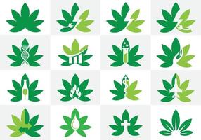 cannabis logotyp set. cannabis marijuana tecken symbol ikon design vektor