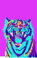 cyberpunk tiger affisch. färgglada handritade vektorillustration av tiger, årets symbol. rosa bakgrund vektor