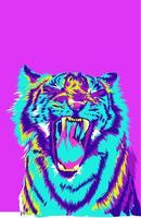 Cyberpunk-Tigerplakat. bunte handgezeichnete Vektorillustration des Tigers, Symbol des Jahres. rosa Hintergrund vektor