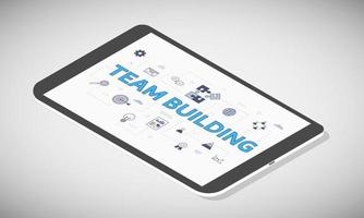 Teambuilding-Konzept auf Tablet-Bildschirm mit isometrischem 3D-Stil vektor