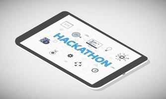 Hackathon-Technologiekonzept auf Tablet-Bildschirm mit isometrischem 3D-Stil vektor