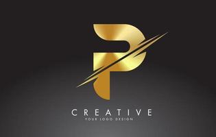 Goldenes P-Brief-Logo-Design mit kreativen Schnitten. vektor