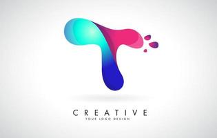 blaues und rosafarbenes kreatives Logo-Design des Buchstaben t mit Punkten. freundliche Unternehmensunterhaltung, Medien, Technologie, digitales Business-Vektordesign mit Tropfen. vektor