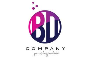 bd bd Kreisbuchstabe Logo-Design mit lila Punkten Blasen vektor