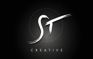 st st gebürstetes Letter-Logo-Design mit kreativer Pinselschriftstruktur und sechseckiger Form vektor