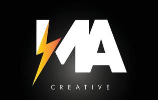 Ma-Brief-Logo-Design mit Blitzblitz. elektrisches Bolzen-Buchstaben-Logo vektor