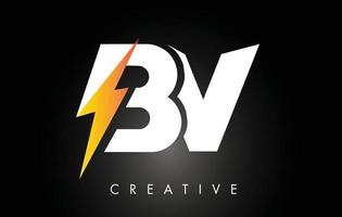 BV-Brief-Logo-Design mit Blitz-Donnerbolzen. elektrisches Bolzen-Buchstaben-Logo vektor