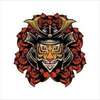 japansk samuraj mask tiger katt djur vektor design