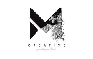 Buchstabe m Logo-Design-Symbol mit künstlerischer Grunge-Textur in Schwarz und Weiß vektor