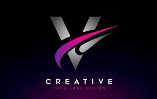 Kreatives V-Brief-Logo-Design mit Swoosh-Symbolvektor. vektor