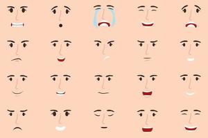süßes Charakter-Gesichtserstellungsset mit Augen-Nase-Mund mit unterschiedlichem Gesichtsausdruck und Emotionen vektor