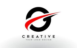 svart och röd kreativ o bokstav logotyp design med swoosh ikon vektor. vektor