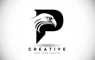 bokstaven p eagle logotyp med kreativa eagle head vektorillustration. vektor
