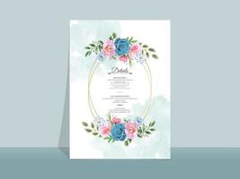 schöne blaue und rosa blumen hochzeitseinladungskarte vektor