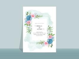 vackra blå och rosa blommor bröllop inbjudningskort vektor