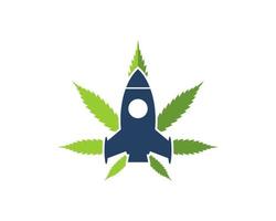 grünes Cannabisblatt mit Rakete im Inneren vektor
