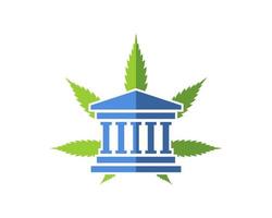 Justiz im Anwaltshaus mit Cannabisblatt dahinter vektor