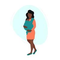 glad afrikansk amerikansk kvinna med bärsele. mamma håller nyfödd i bärsele. barnet är insvept i bärsele och sover. platt vektor illustration