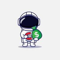 söt astronaut får en påse pengar med en magnet vektor