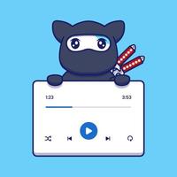 süße Ninja-Katze mit Musikplayer-Schnittstelle vektor