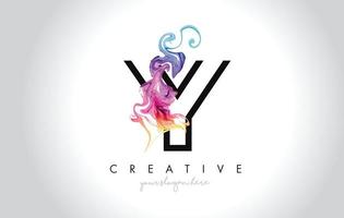 y lebendiges kreatives Letter-Logo-Design mit buntem, rauchfarbenem fließendem Vektor. vektor
