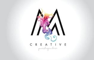 m lebendiges kreatives Letter-Logo-Design mit buntem, rauchfarbenem fließendem Vektor. vektor