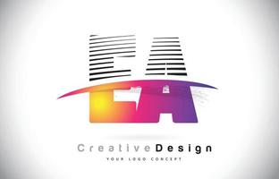 ea ea letter logotypdesign med kreativa linjer och swosh i lila penselfärg. vektor