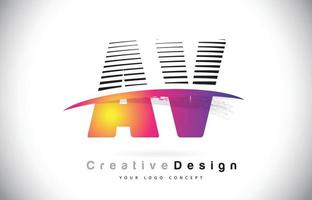 AV-Brief-Logo-Design mit kreativen Linien und Swosh in lila Pinselfarbe. vektor