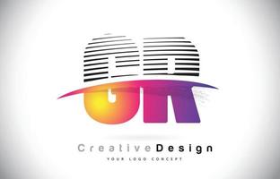 gr gr brief logo design mit kreativen linien und swosh in lila pinselfarbe. vektor