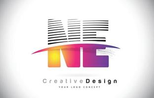 ne ne letter logotypdesign med kreativa linjer och swosh i lila penselfärg. vektor