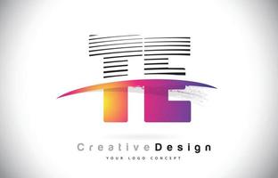 Te-te-Brief-Logo-Design mit kreativen Linien und Swosh in lila Pinselfarbe. vektor