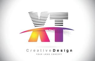 xt xt Letter Logo Design mit kreativen Linien und Swosh in lila Pinselfarbe. vektor