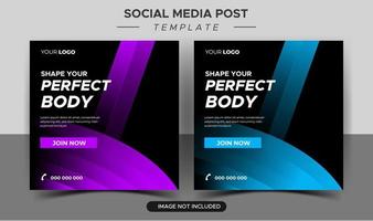 Fitness-Studio-Social-Media-Post und Web-Banner-Design vektor