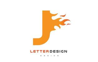 j Buchstabe Flamme Logo-Design. Feuer Logo Schriftzug Konzept. vektor
