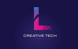 l Anfangsbuchstaben-Logo-Design mit digitalen Pixeln in blau-violetten Farben. vektor