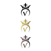 lyxig logotyp bokstavsmärke v med krona och kunglig symbol gratis vektor