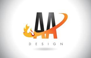 aa ein Buchstabenlogo mit Feuerflammen-Design und orangefarbenem Swoosh. vektor