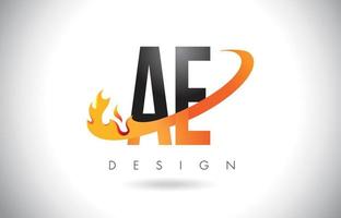 ae annons bokstavslogotyp med brandlågor design och orange swoosh. vektor