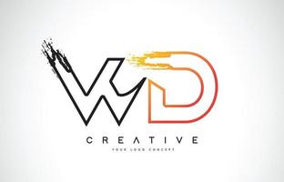 wd kreatives modernes Logo-Design mit orangen und schwarzen Farben. Monogramm-Strich-Buchstaben-Design. vektor