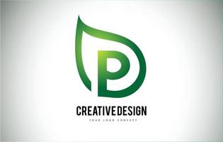 p leaf logotyp bokstavsdesign med gröna blad kontur vektor