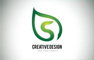 s leaf logotyp bokstavsdesign med gröna blad kontur