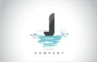 j Buchstaben-Logo-Design mit Wasserspritzer-Wellen-Tropfen-Reflexion vektor