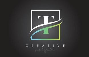 t-Brief-Logo-Design mit quadratischem Swoosh-Rahmen und kreativem Icon-Design. vektor